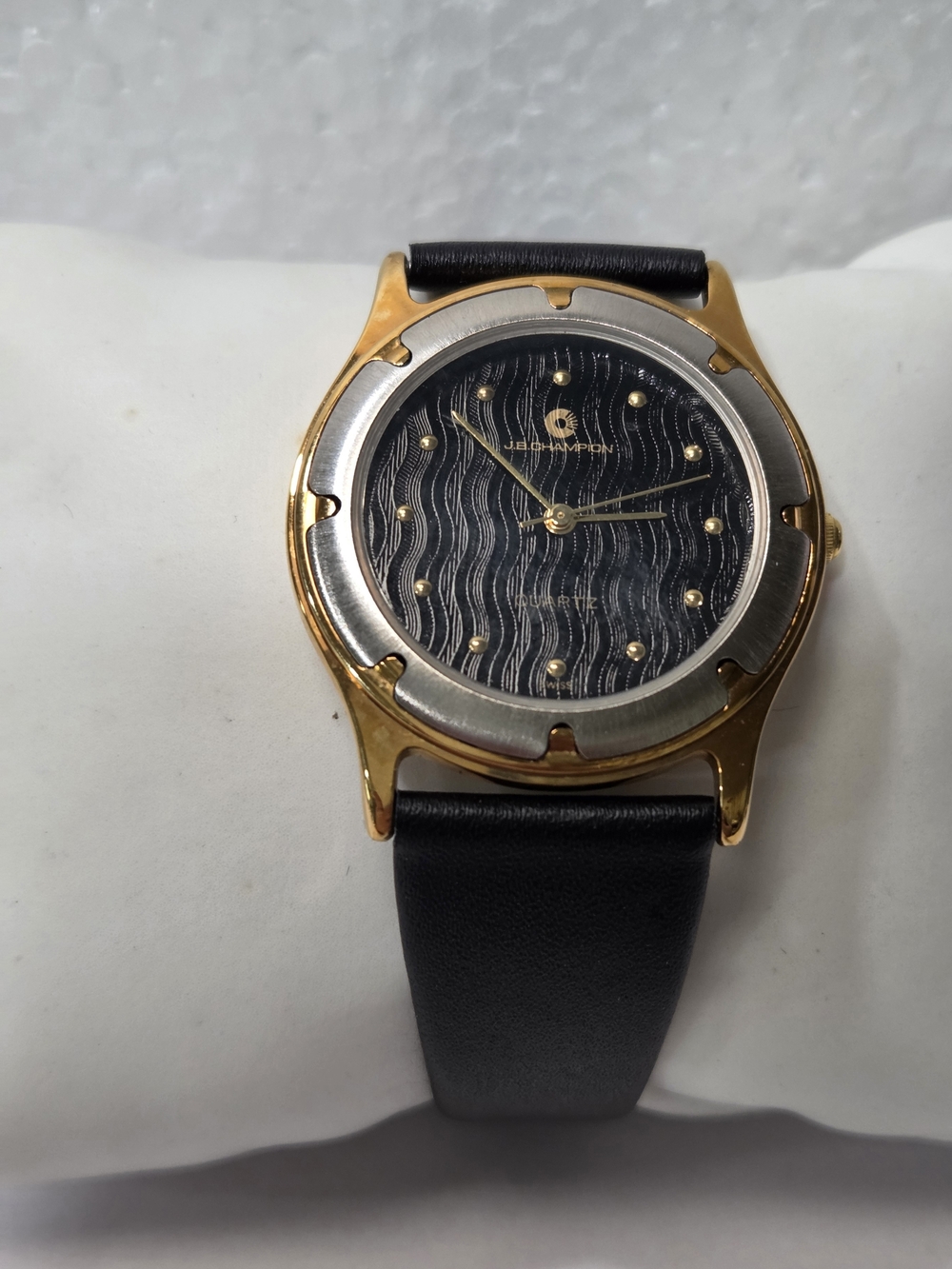 J.B CHAMPION  Gold-Tone Black Dial Dress Watch